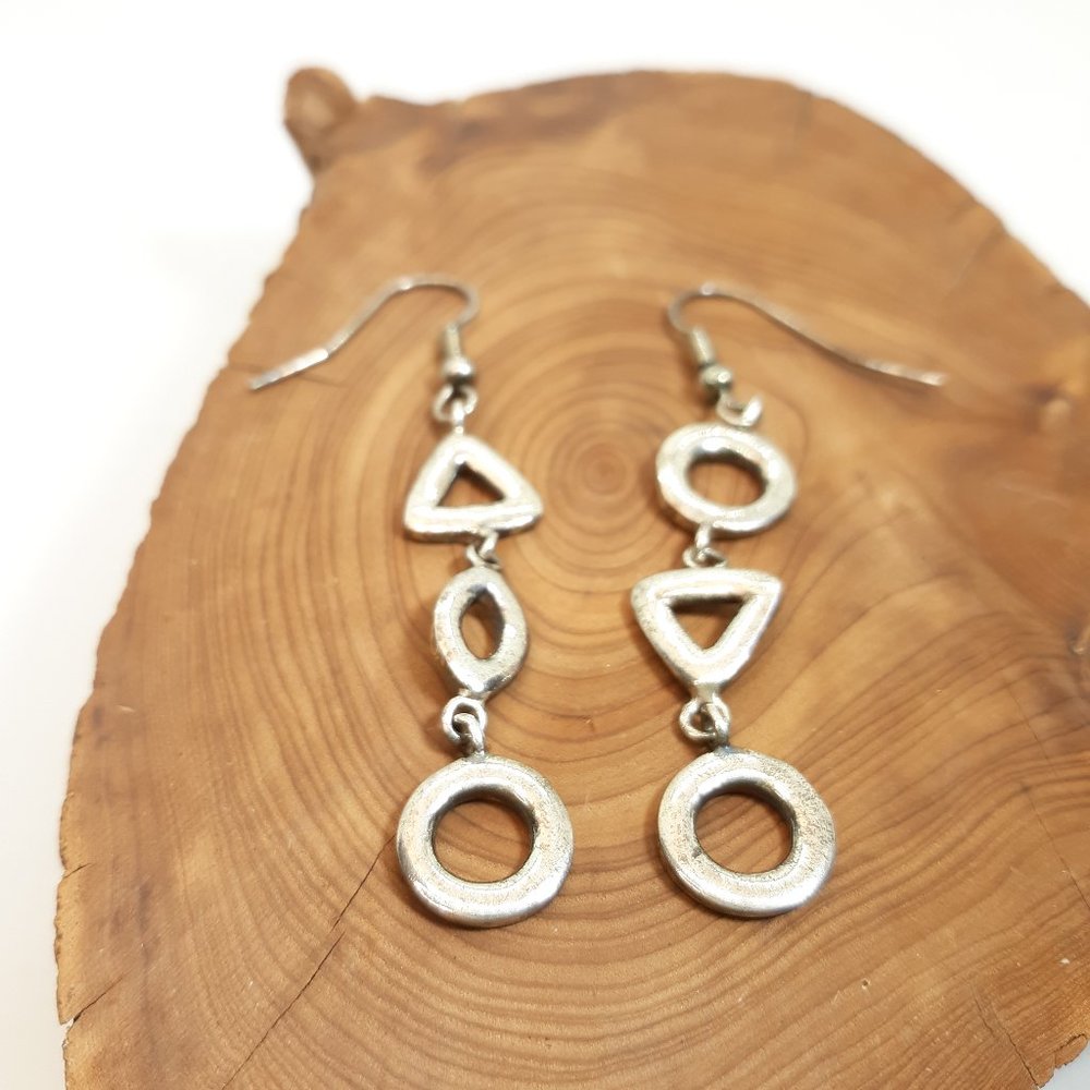 Solid Silver Dangle Earrings-Handcrafted, French … - image 1